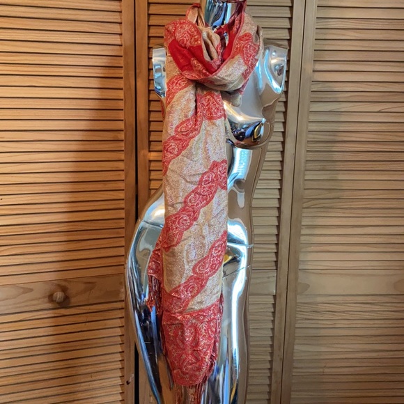 Vintage, Rossini Red Scarf W/ embroidery like decals - Picture 3 of 7